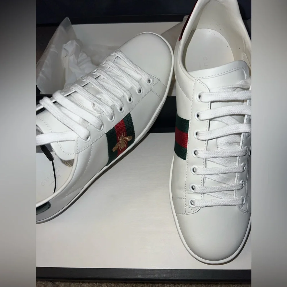 (GUCCI) WOMENS SHOES/Women's Ace trainer with bee/39/White leather/Green and red - Picture 6 of 7